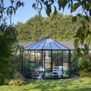 Tuinkamer Prieel Atrium 9,0 zwart 3 mm veiligheidsglas en 6 mm polycarbonaat