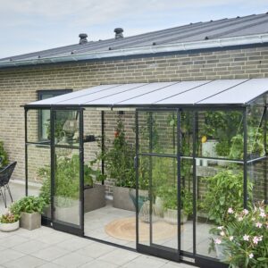 Muurkas Qube Lean-to 612 zwart 3 mm veiligheidsglas + 6 mm polycarbonaat