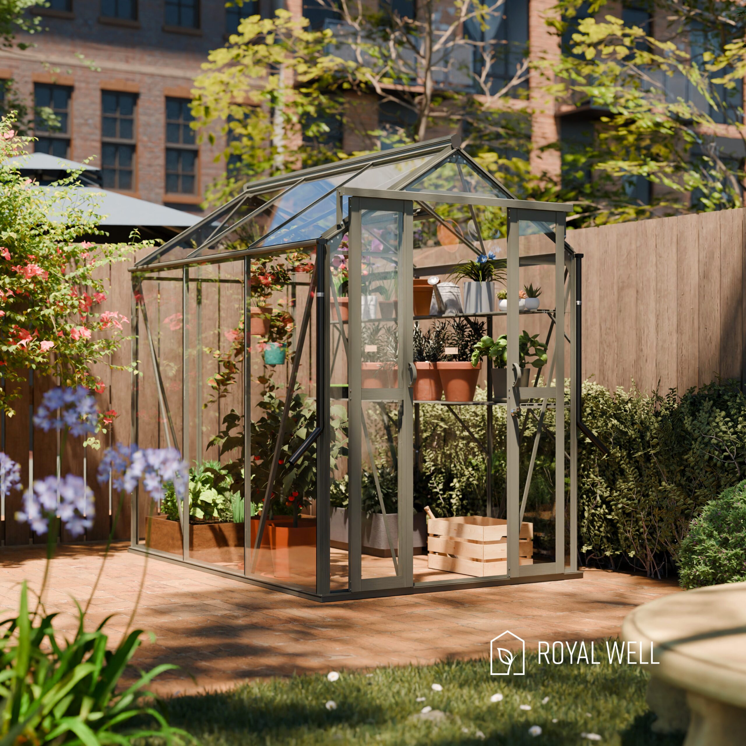 Gewächshaus Anne II, grün-grau